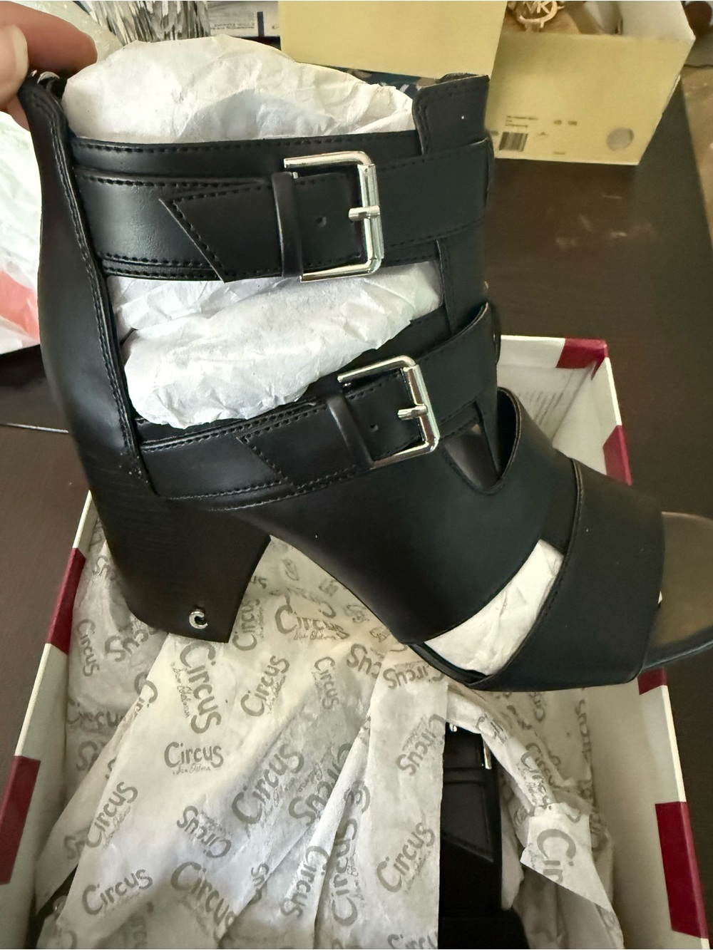 ezra Black Strappy Buckle High Heel Sandals